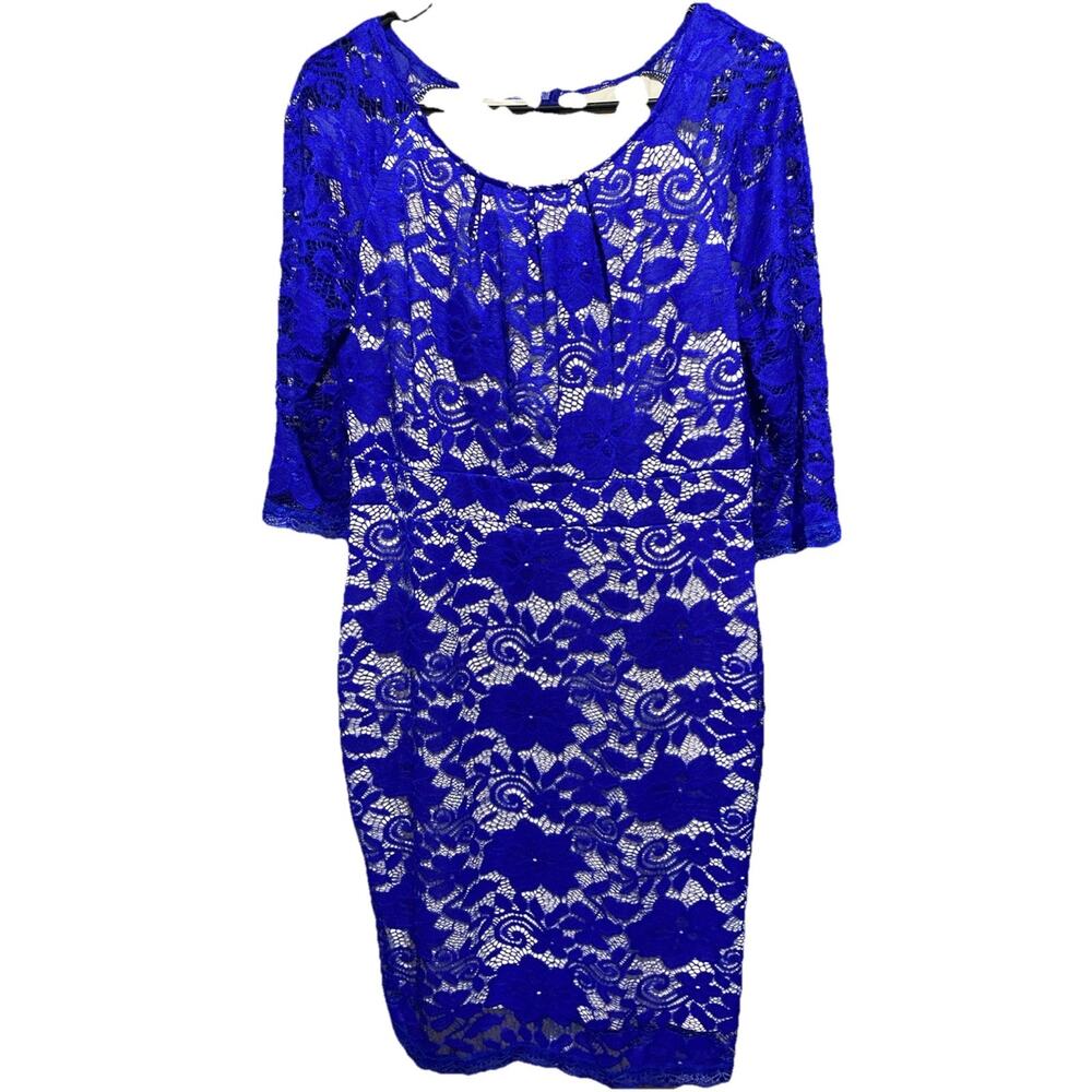 FISOUL Women’s Blue Lace Bodycon Dress Large‎ Cocktail Party Formal Lined